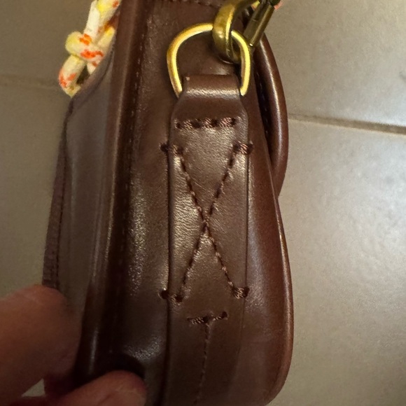 J. Crew Classic Small Saddle Bag in Brown Leather Cross Body Outside Pocket EUC - Picture 11 of 17